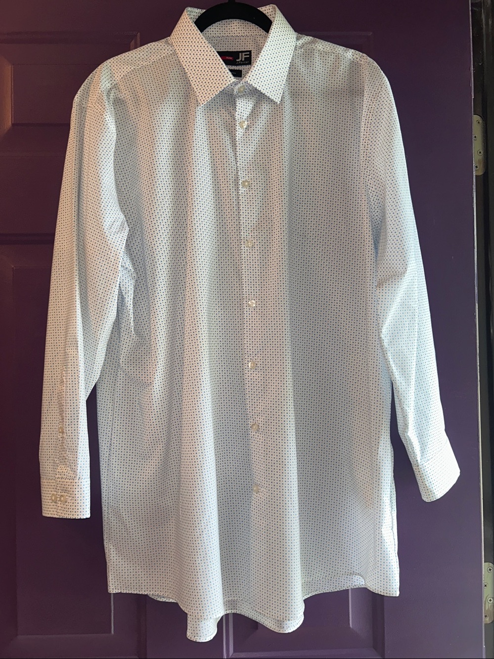 jf j.ferrar Microprint Geometric Dot Men’s Dress Shirt XL Slim Blue White Career
